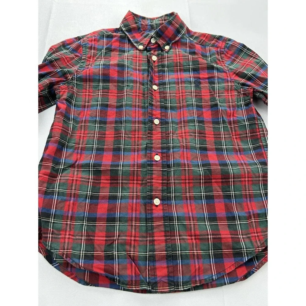 Ralph Lauren Boys Shirt Size 6 Tartan Plaid 100% Cotton Button Down Christmas
